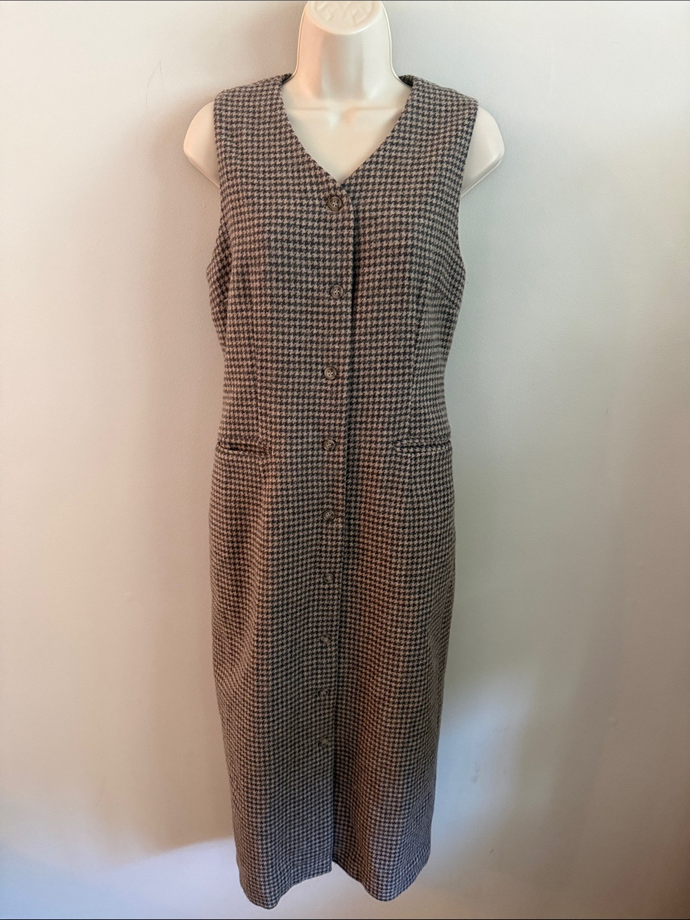 Talbots Black & White Houndstooth Midi Button-Front Dress